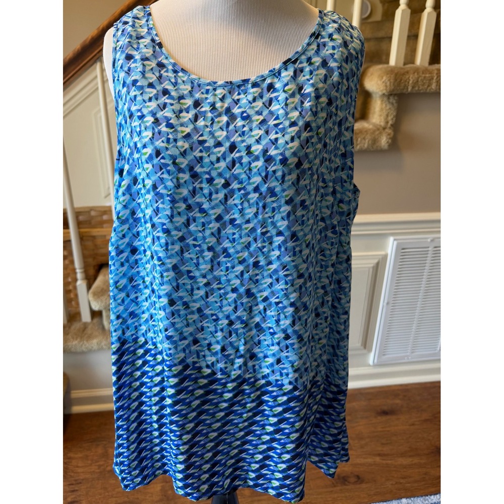 Rose & Olive Blue Geometric Abstract Print Sleeveless Tunic Top Womens 1X
